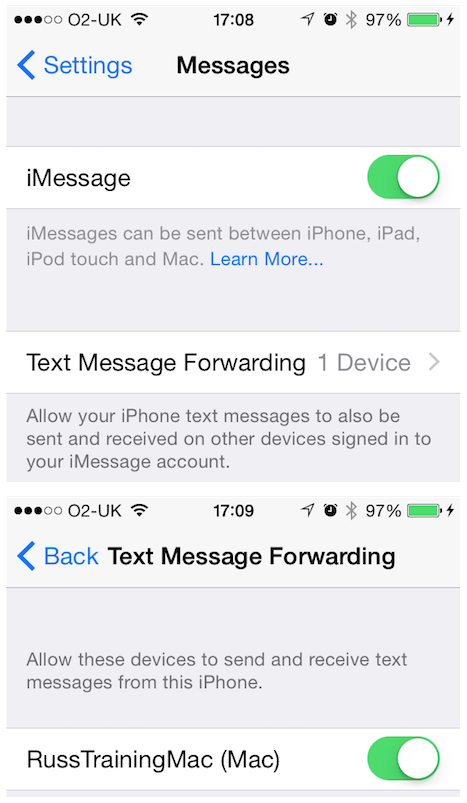 Imessage text message forwarding